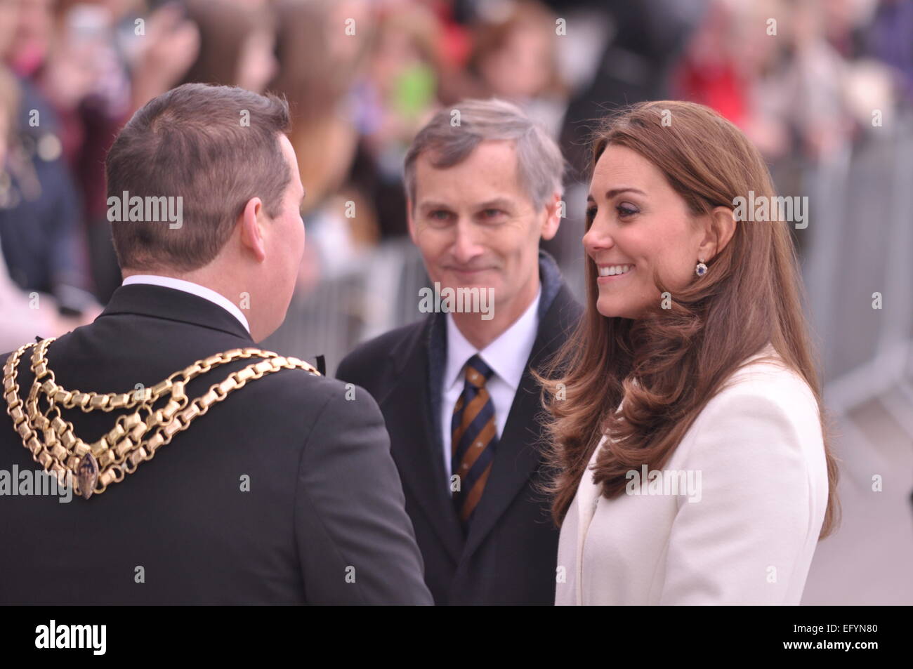 Portsmouth, Hampshire. 15th Feb 2015, Duchess of Cambridge meeting the Mayor and members of the public on a visit to support GB's bid to win back the America's Cup Stock Photo