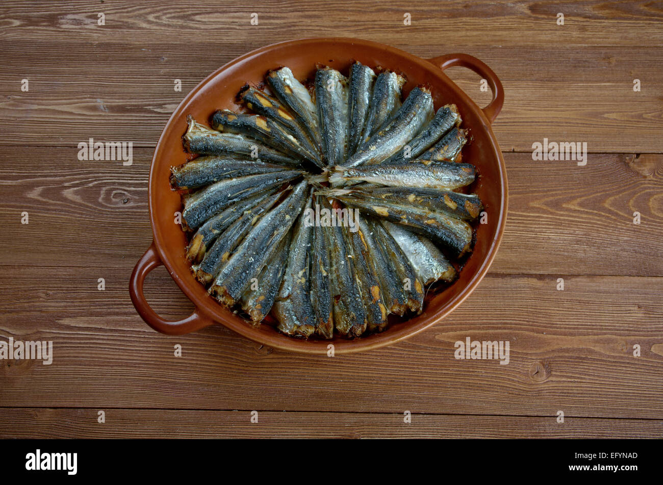 sardalya - European pilchard .Sardina roast in pan Turkish cuisine Stock Photo