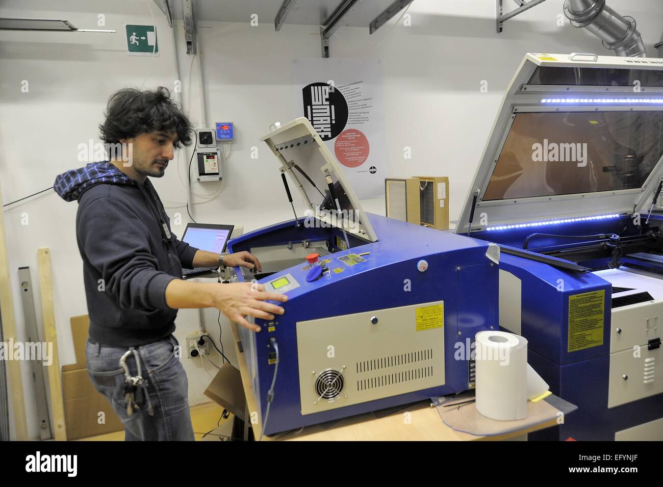 Italy, Milan FabLab (fabrication laboratory), "WeMake", laser cutter Stock  Photo - Alamy