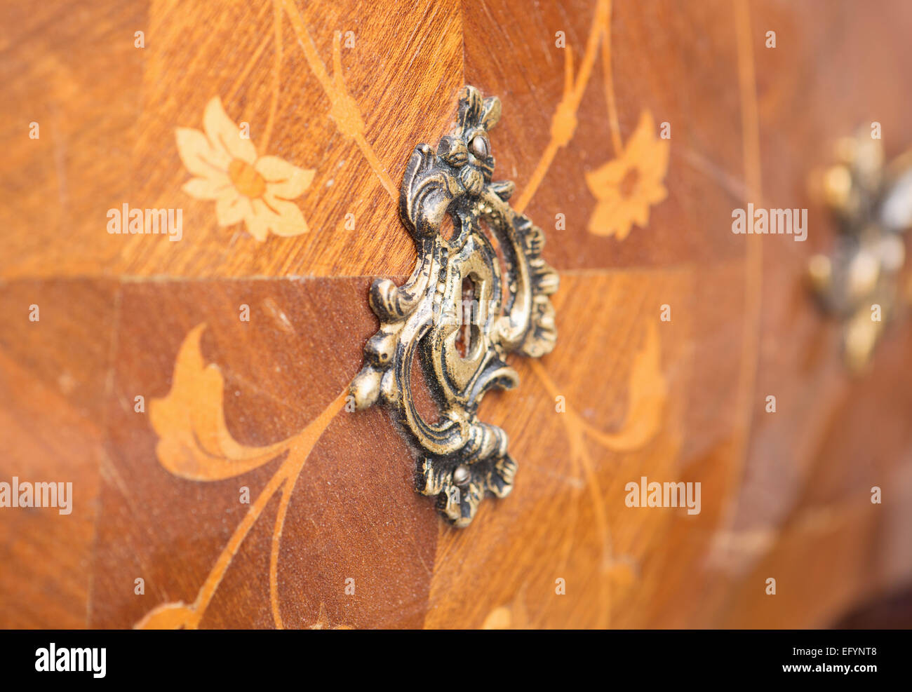 Closeup of closed vintage wooden chest Stock Photo