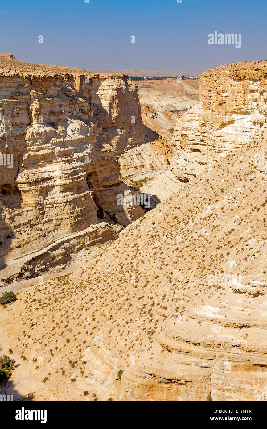 landscape of deep gorges in the Negev desert Stock Photo