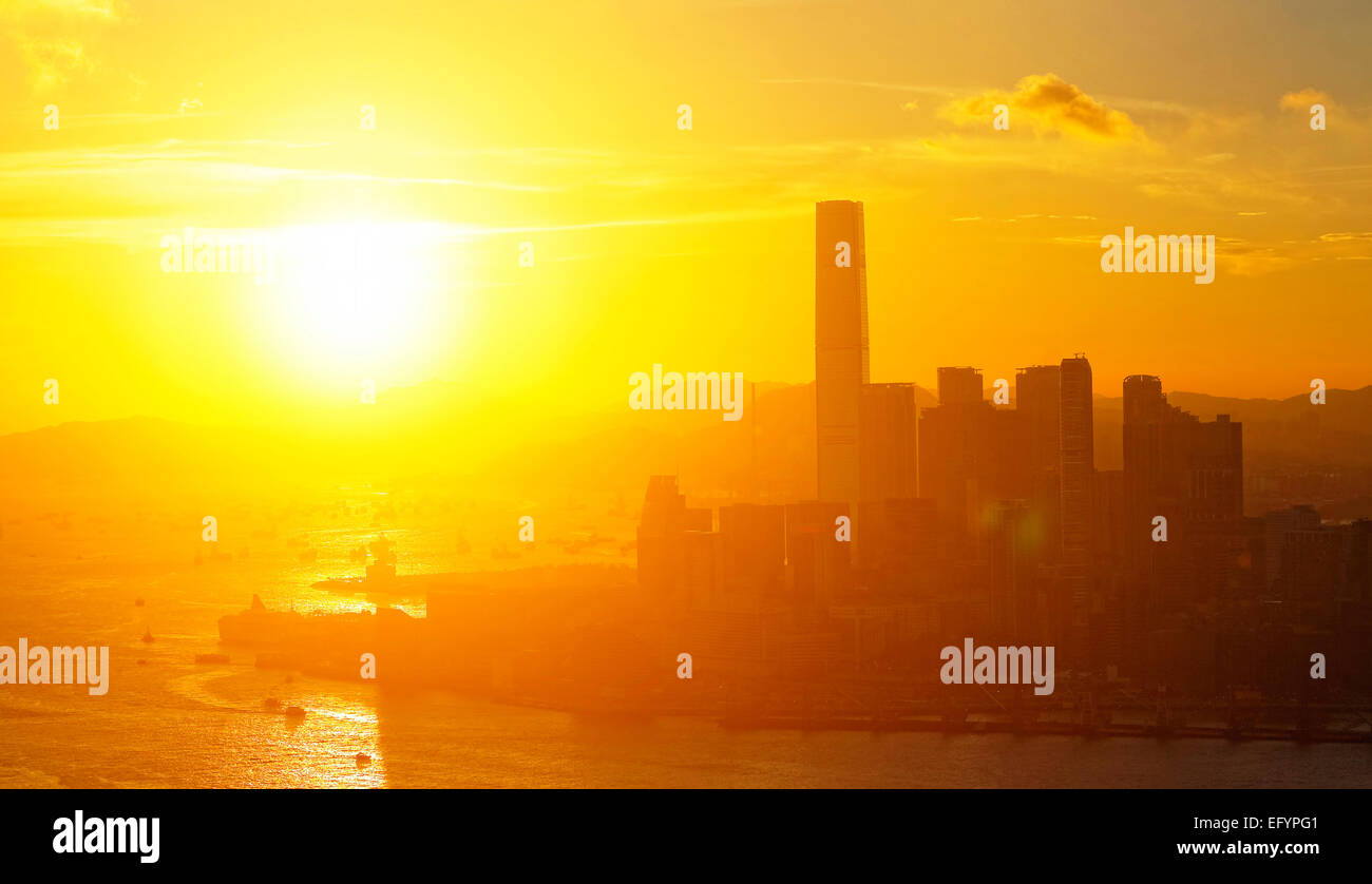 hong kong sunset moment with buildings Stock Photo - Alamy