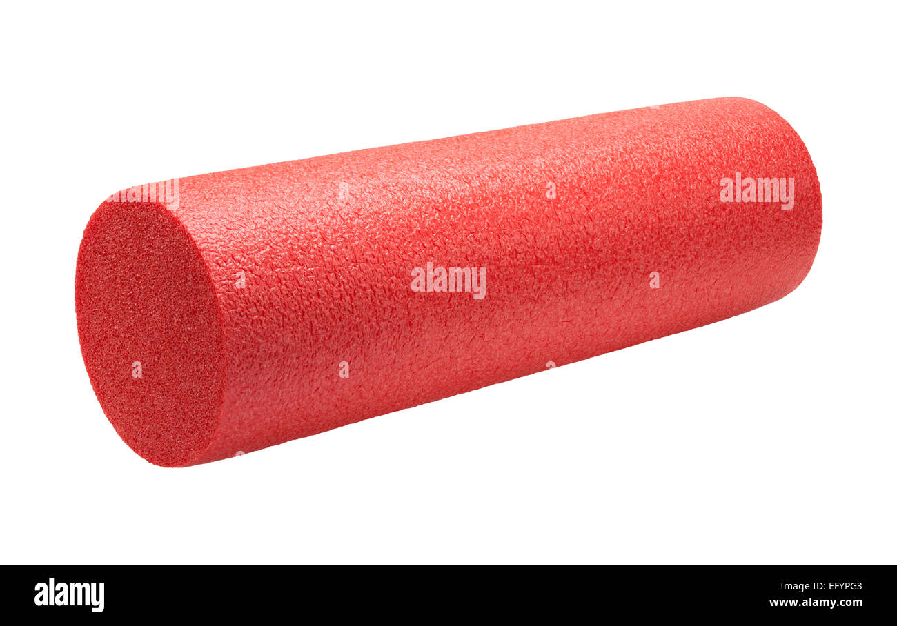 Red High Density Foam Exercise Roller isolated on white. Stock Photo
