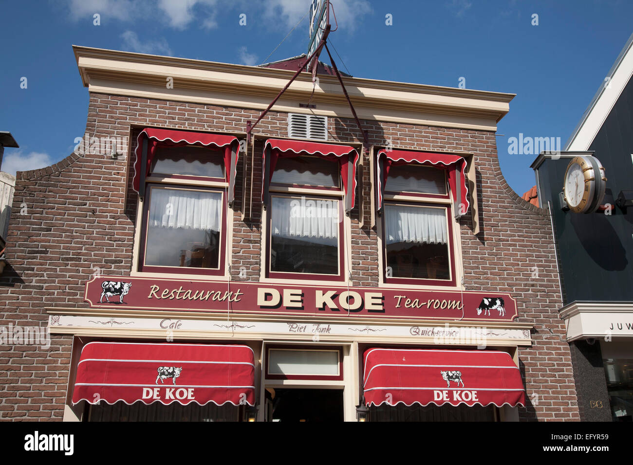 De Koe Cafe and Restaurant, Haven Street, Volendam, Holland, Stock Photo