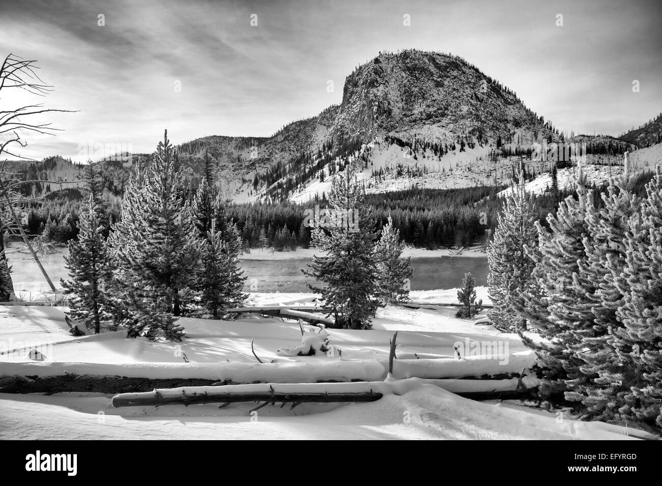 Winter Mountain River Landscape Stock Photo