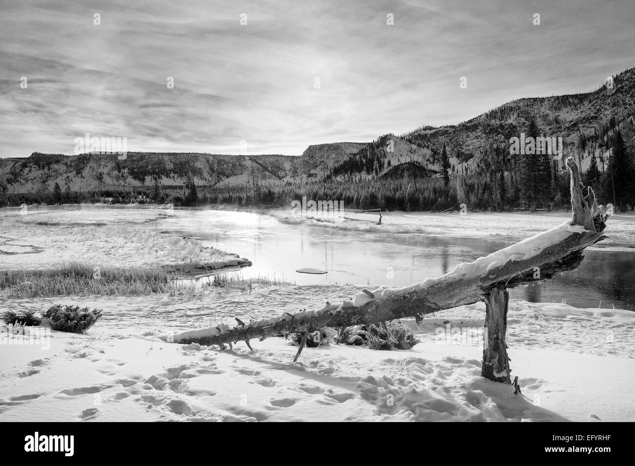 Winter Mountain River Landscape Stock Photo