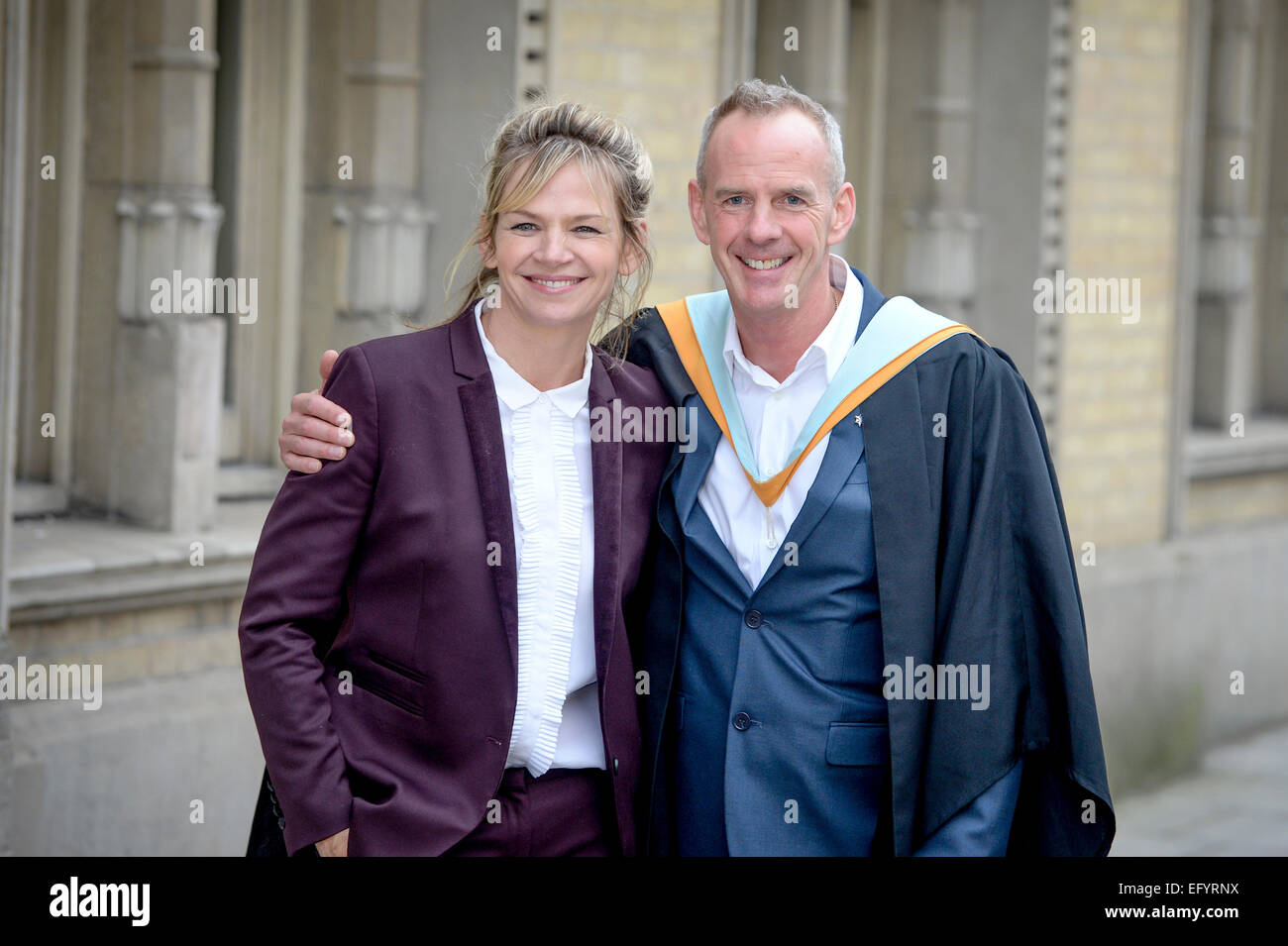 Brighton, UK. 12th Feb, 2015. Norman Cook aka Fatboy Slim with his wife Zoe Ball in Brighton East Sussex today. Norman was presented with Alumnus Award 2015 by the University of Brighton during the winter graduation ceremony. Credit:  Jim Holden/Alamy Live News Stock Photo