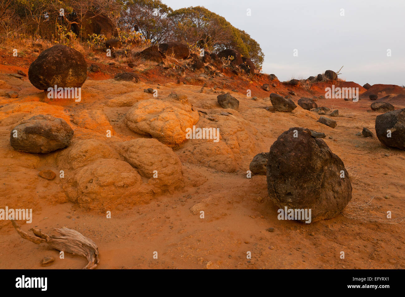 Panama landscape with eroded soil and volcanic boulders in the desert of Sarigua national park, Herrera province, Republic of Panama, Central America Stock Photo