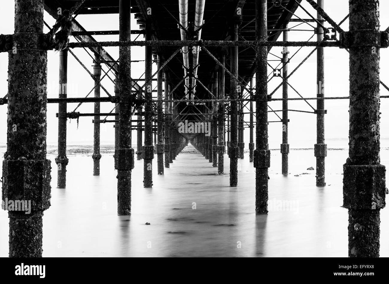 Underneath Southend on Sea's pier. Stock Photo