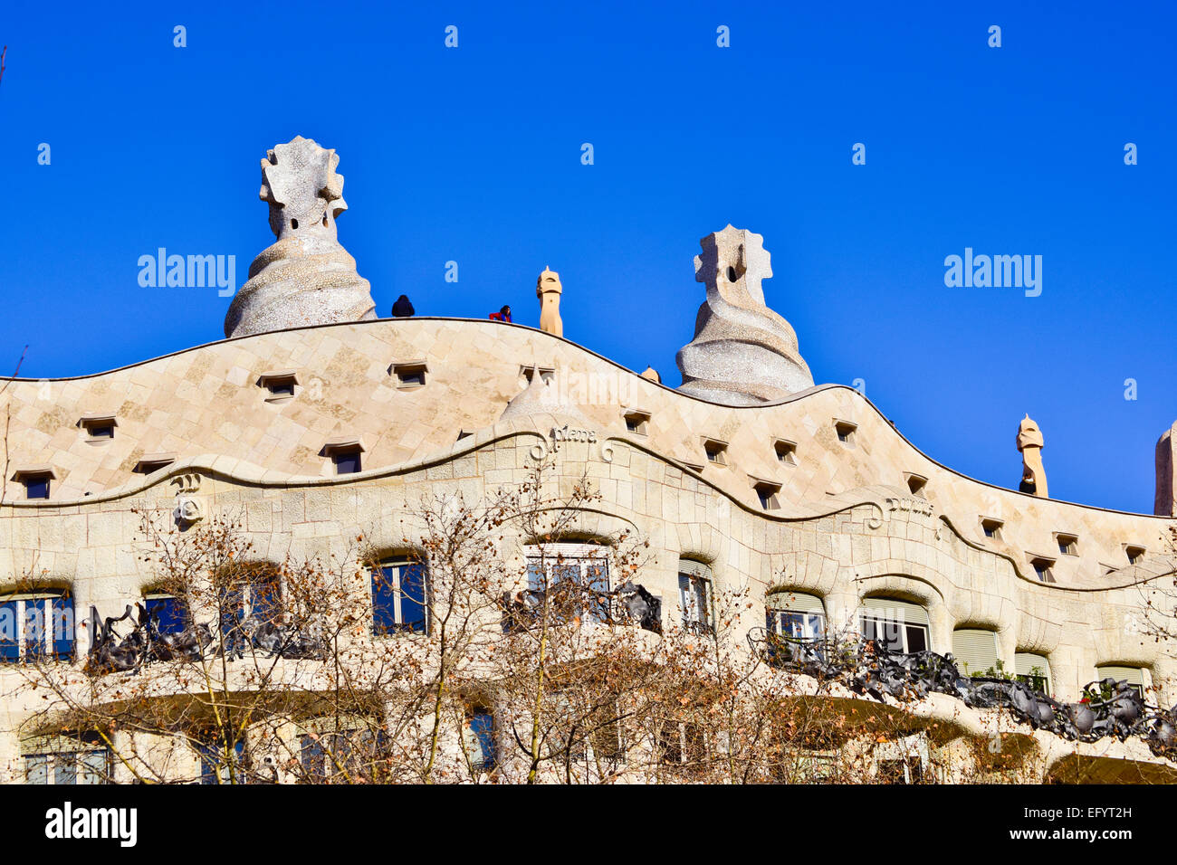 Facade of Milà House, aka 'La Pedrera' . Designed by Antoni Gaudi