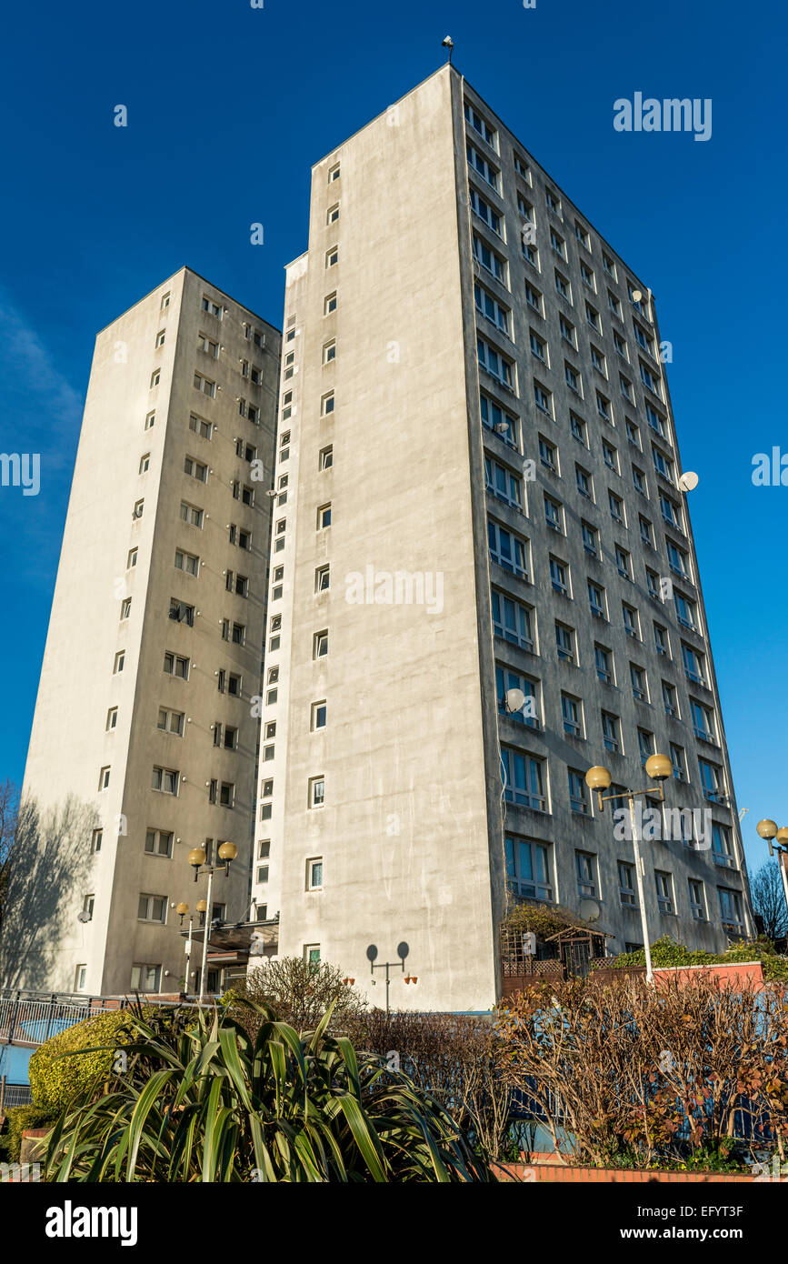 The Malting House is a high rise block of flats in Poplar, East London, in the Borough of Tower Hamlets Stock Photo