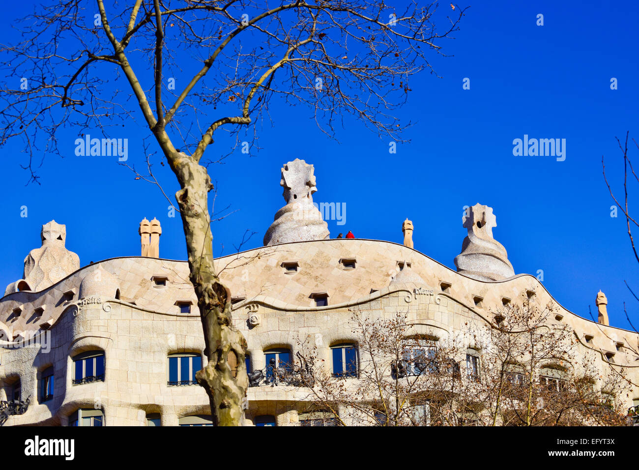 Facade of Milà House, aka 'La Pedrera' . Designed by Antoni Gaudi
