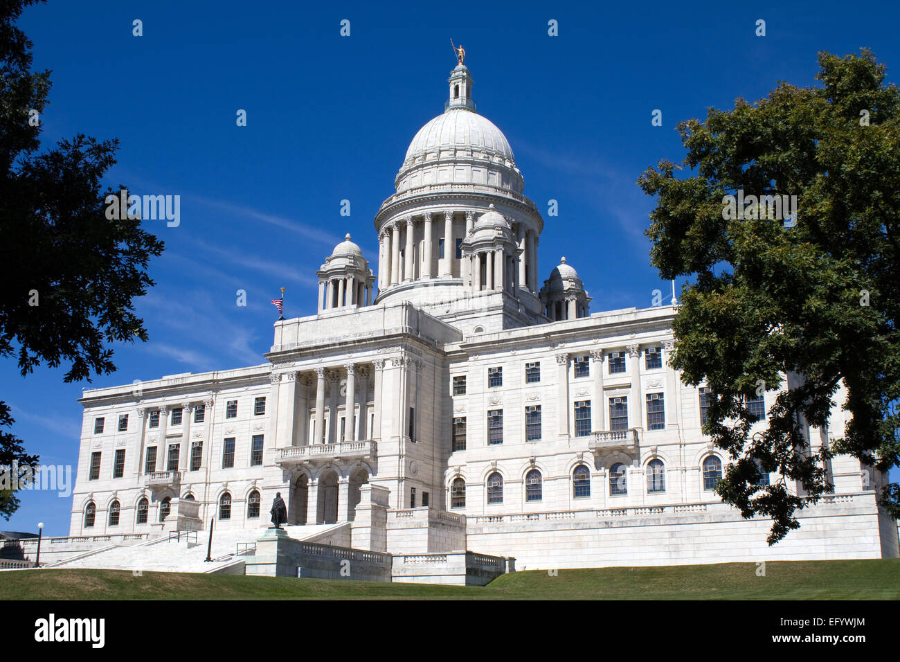 The Rhode Island State House is the capitol of the U.S. state of Rhode Island and is located in the city of Providence shown wit Stock Photo