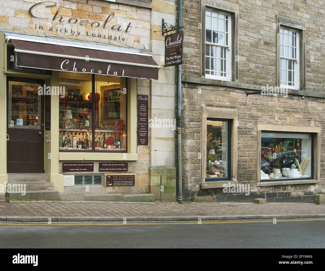"Chocolat" the chocolate shop in Kirkby Lonsdale, a market town in Cumbria, between the lake