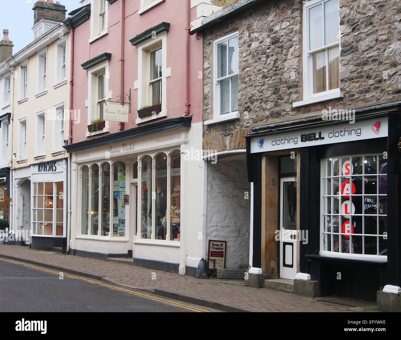 Shops in Kirkby Lonsdale, a market town in Cumbria, between the lake
