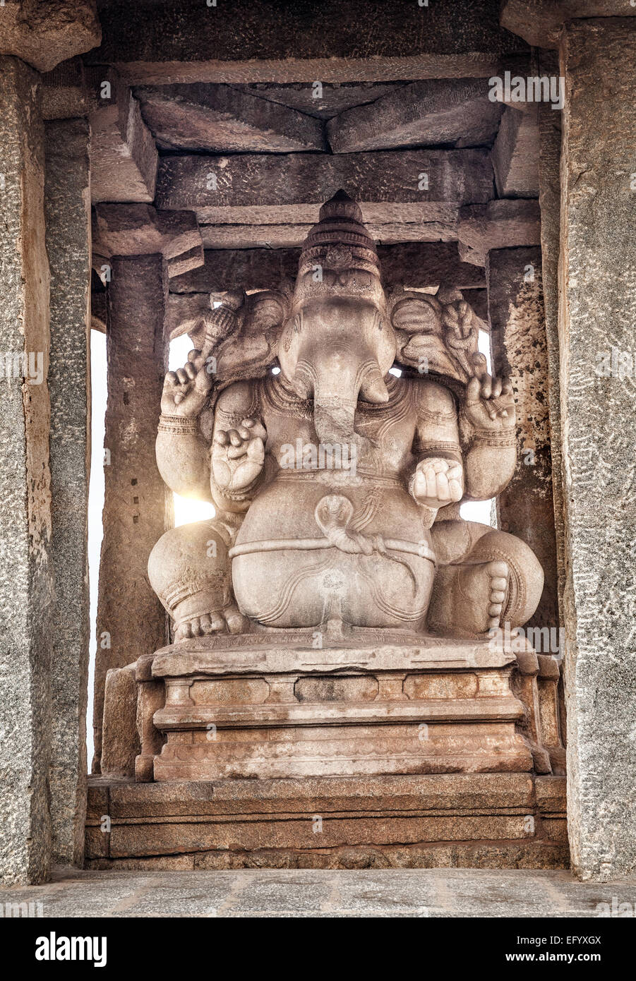 Ganesh statue in the ancient temple of Hampi, Karnataka, India Stock Photo