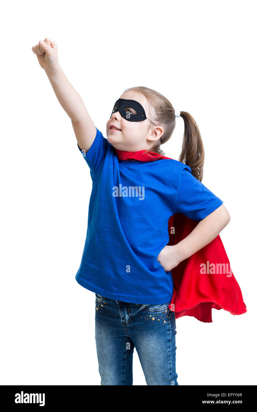 child girl plays superhero Stock Photo