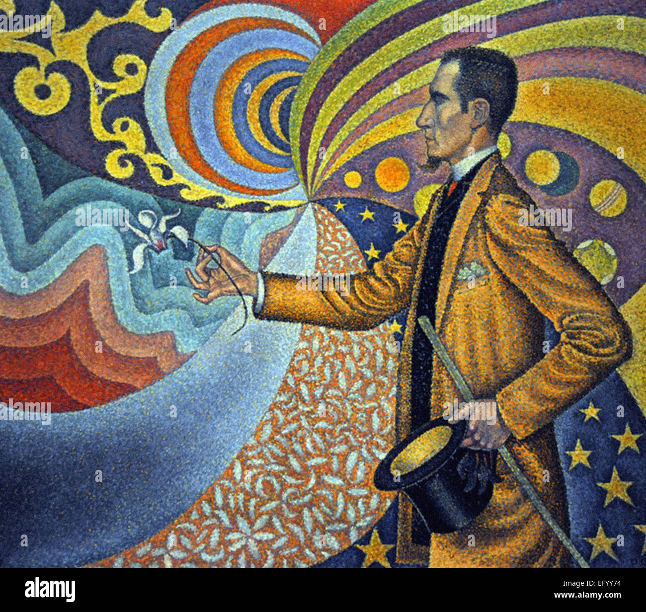 Paul Signac  Opus 217. Against the Enamel of a Background Rhythmic with Beats and Angles, Tones, and Tints, Portrait of M. Félix Fénéon in 1890 Stock Photo