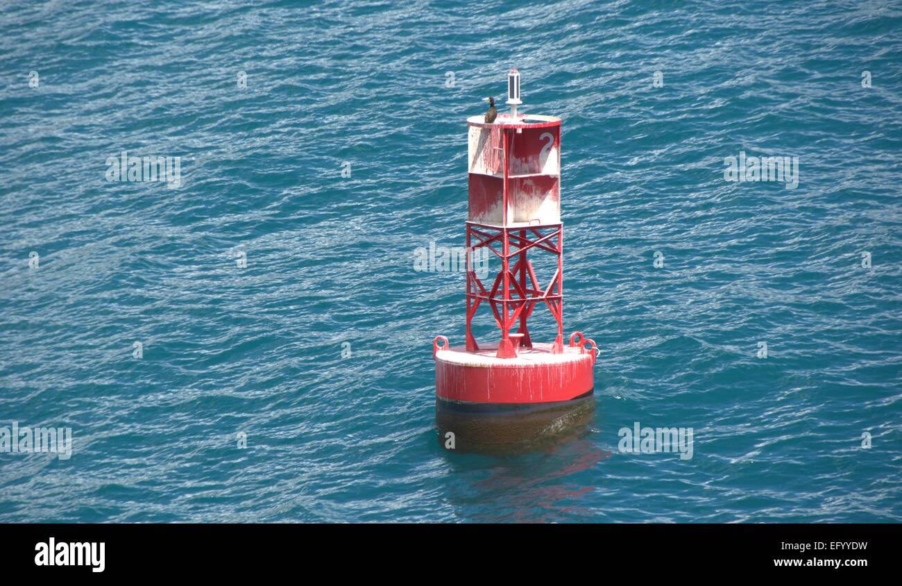beacon, bird, buoy, marker, warning, water, sea Stock Photo