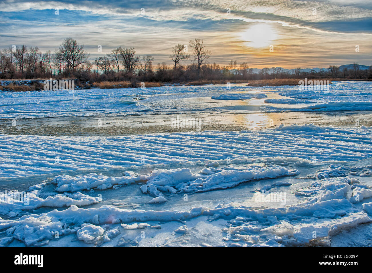Winter Mountain River Landscape Stock Photo