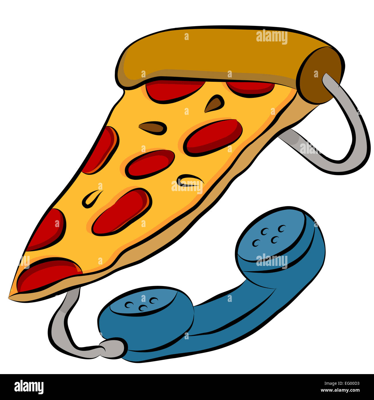An image of a pizza phone hotline cartoon. Stock Photo