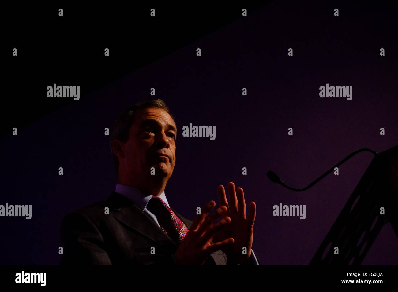 Canvey Island, Essex, UK. 12th Feb, 2015. Nigel Farage giving speech Credit:  Rachel Megawhat/Alamy Live News Stock Photo