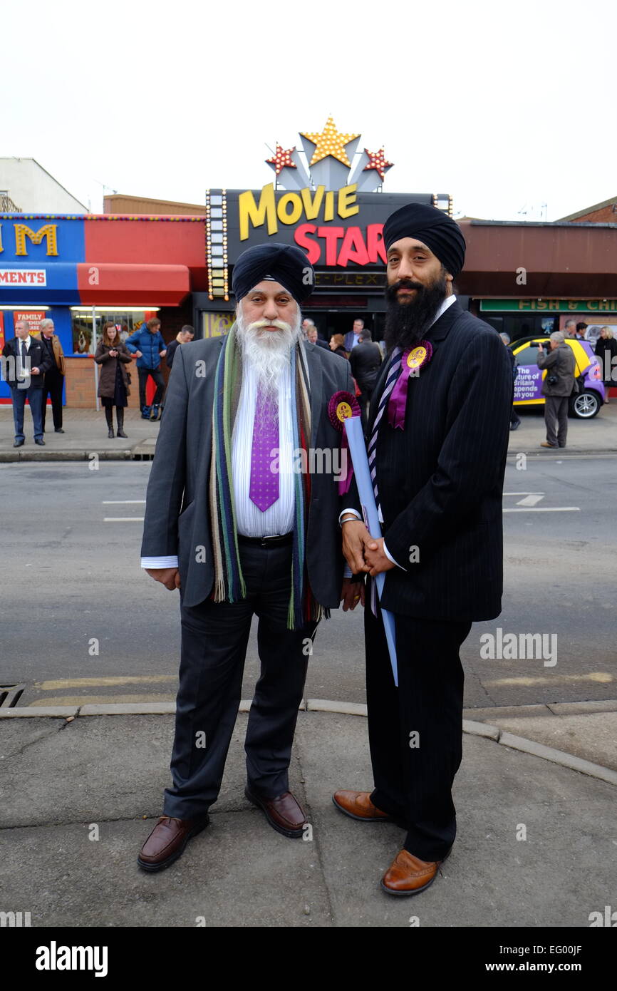 Canvey Island, Essex, UK. 12th Feb, 2015. Harjinder Singh Sehmi who is standing for UKIP Credit:  Rachel Megawhat/Alamy Live News Stock Photo