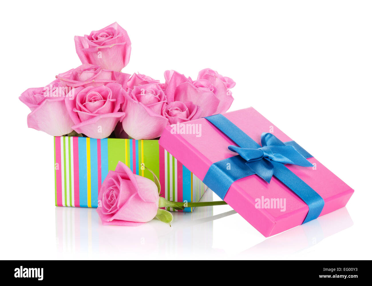 Gift box full of pink roses. Isolated on white background Stock Photo ...