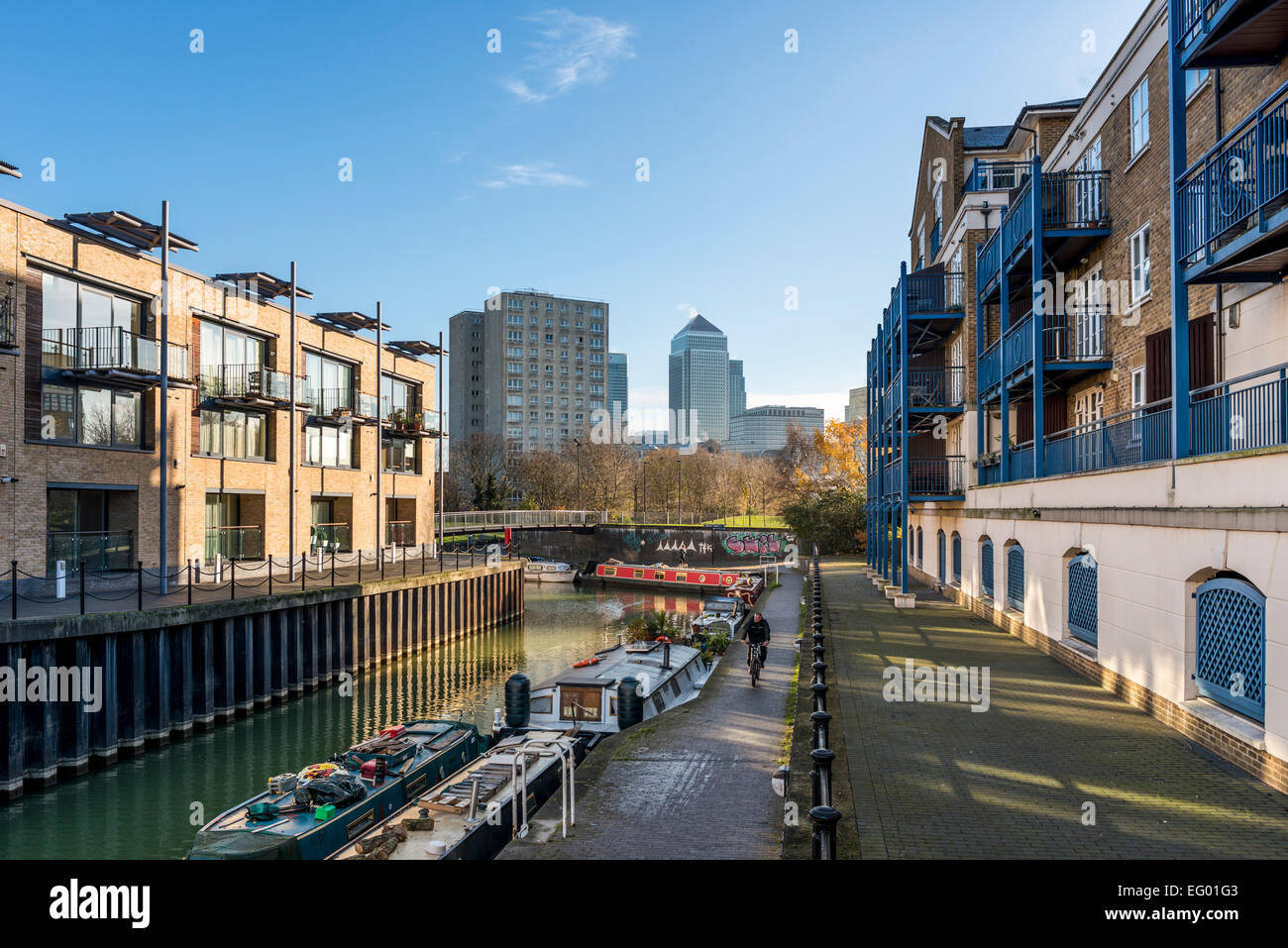 The Limehouse Basin in East London is a Docklands marina and residential housing development in the Borough of Tower Hamlets Stock Photo