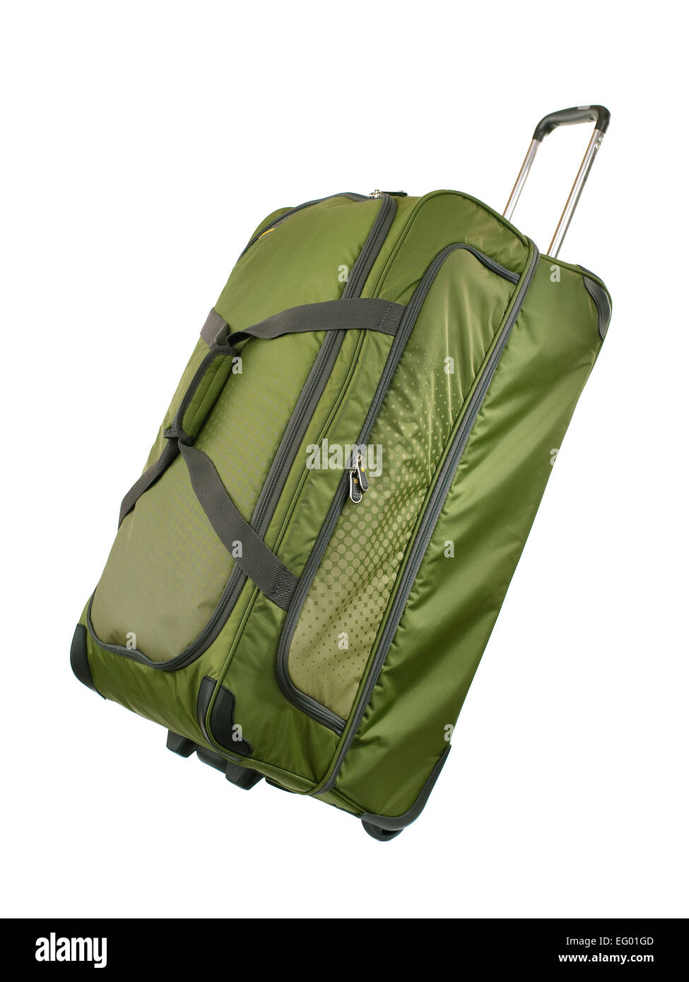 green wheeled holdall bag on a white background Stock Photo