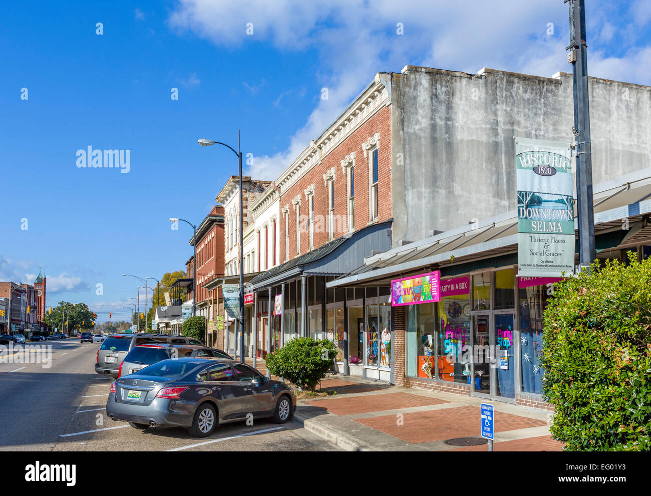 Shops on Broad Street (the Main Street) in historic downtown Selma, Alabama, USA Stock Photo