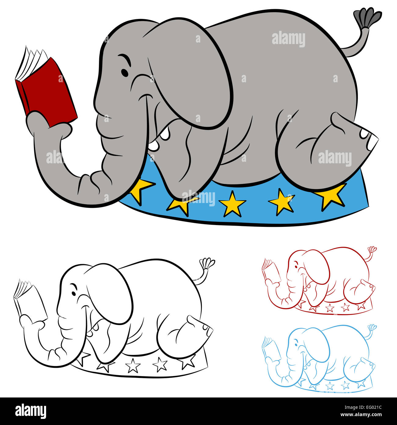 An image of a circus elephant reading a book. Stock Photo