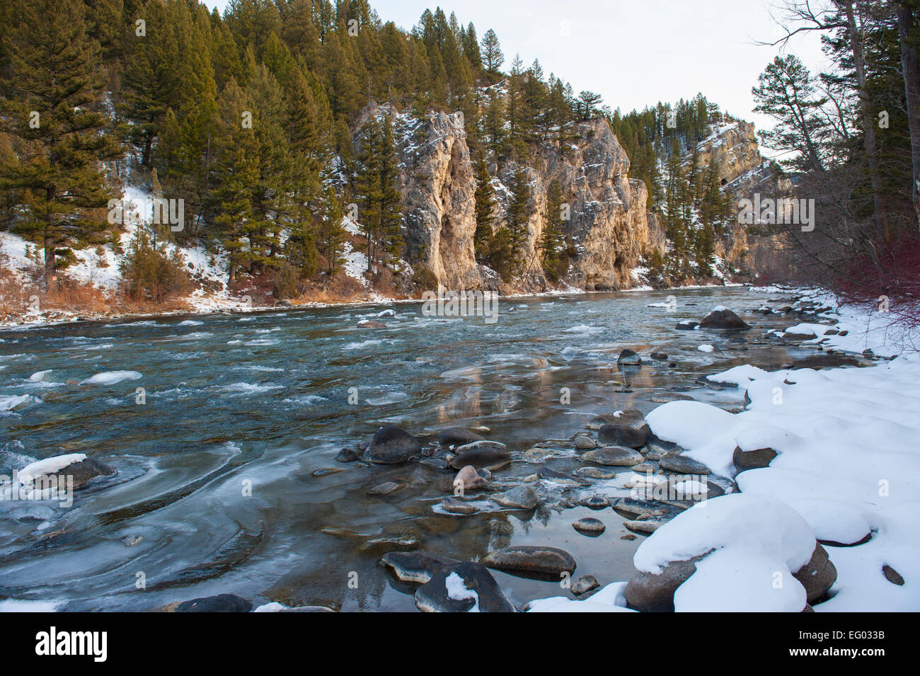Winter Mountain River Landscape Stock Photo