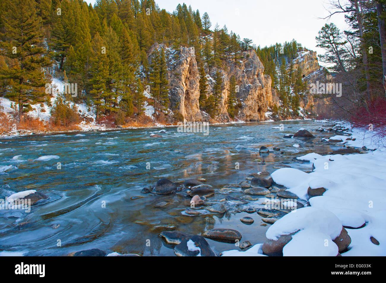Winter Mountain River Landscape Stock Photo