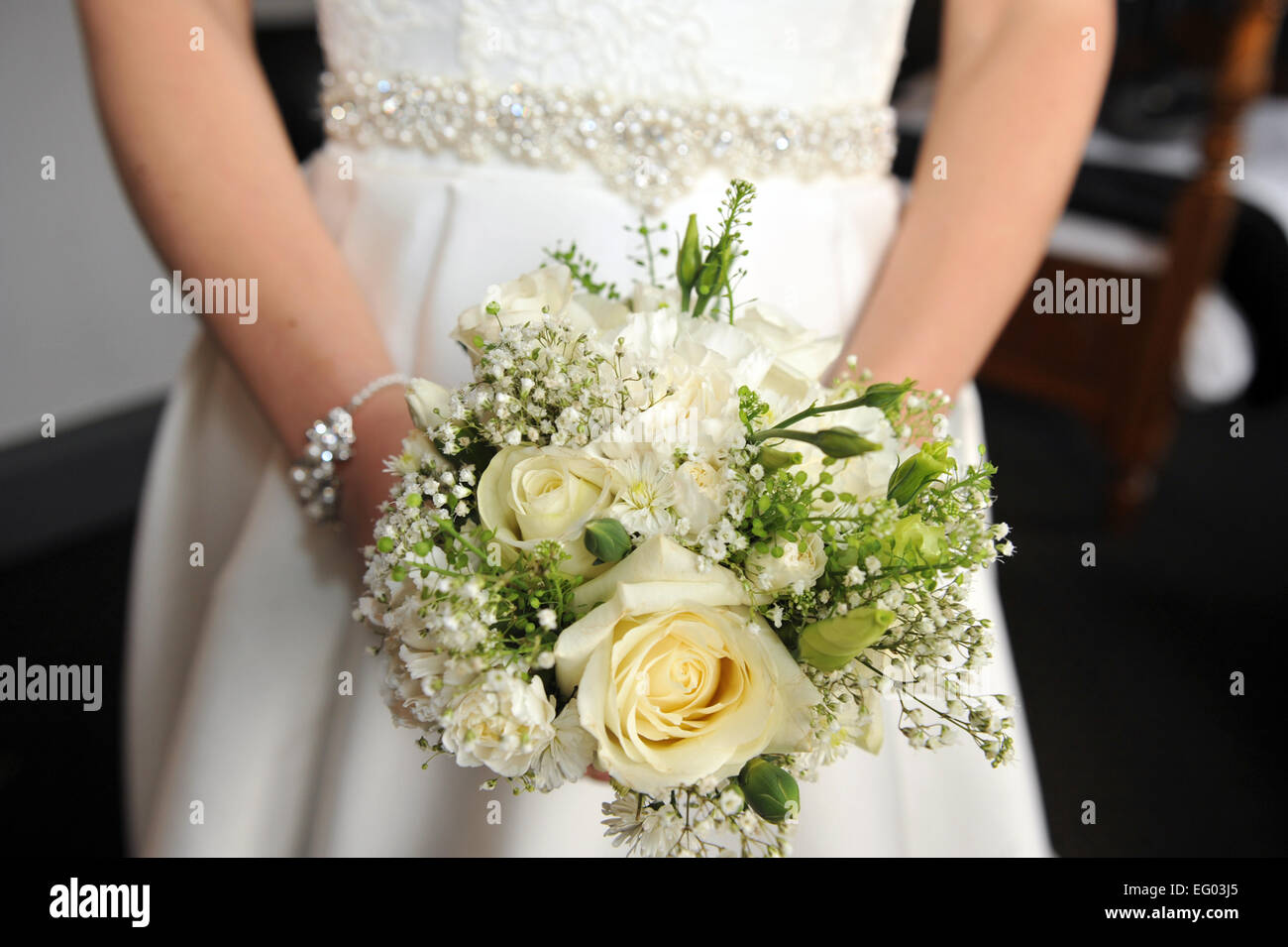 Bridal bouquet with white roses. Stock Photo