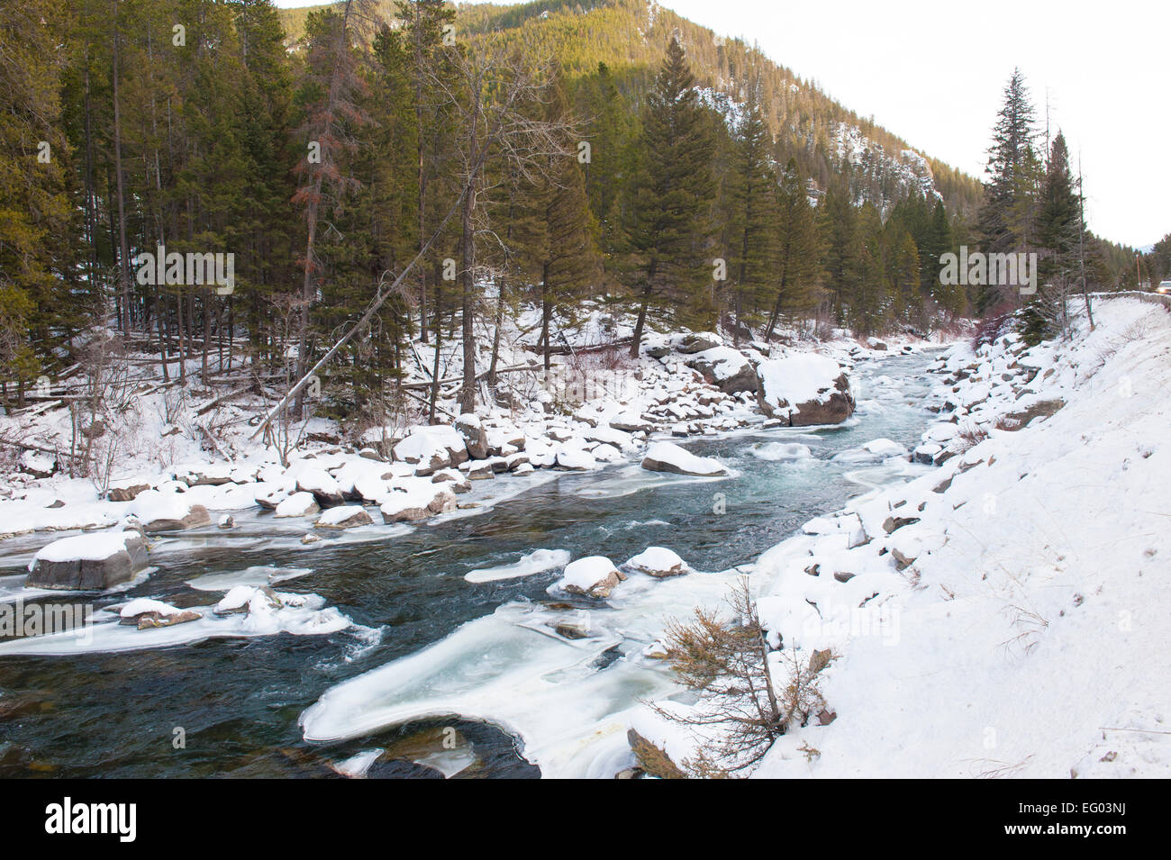 Winter Mountain River Landscape Stock Photo