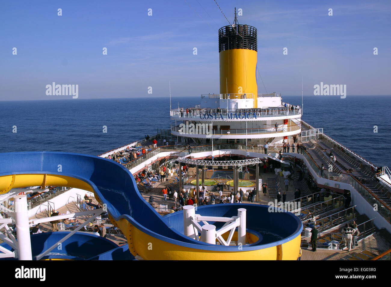 Passengers enjoy a sunny day on the deck cruise ship Costa Magica, while  sailing the Mediterranean Sea on November 11, 2007 Stock Photo - Alamy
