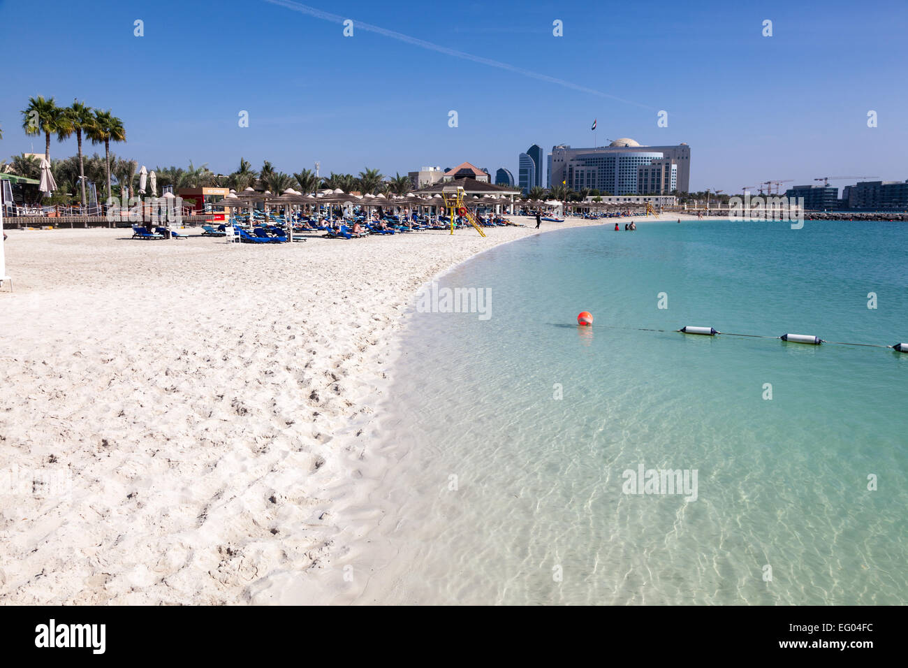 Beach of the Intercontinental Hotel in Abu Dhabi. December 21, 2014 in Abu Dhabi, United Arab Emirates Stock Photo