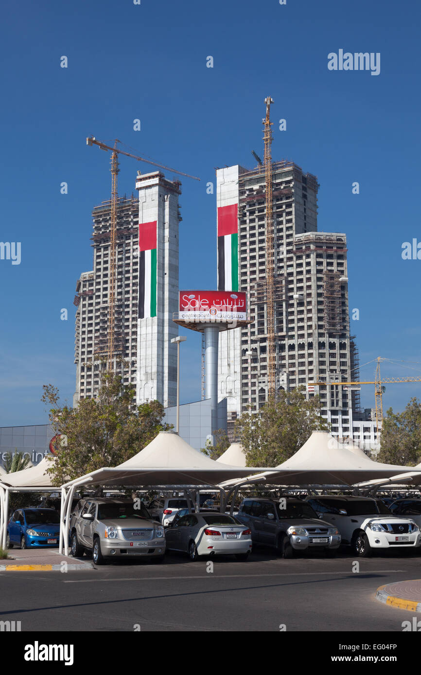 The Fairmont Marina Residences construction in Abu Dhabi. December 21, 2014 in Abu Dhabi, United Arab Emirates Stock Photo