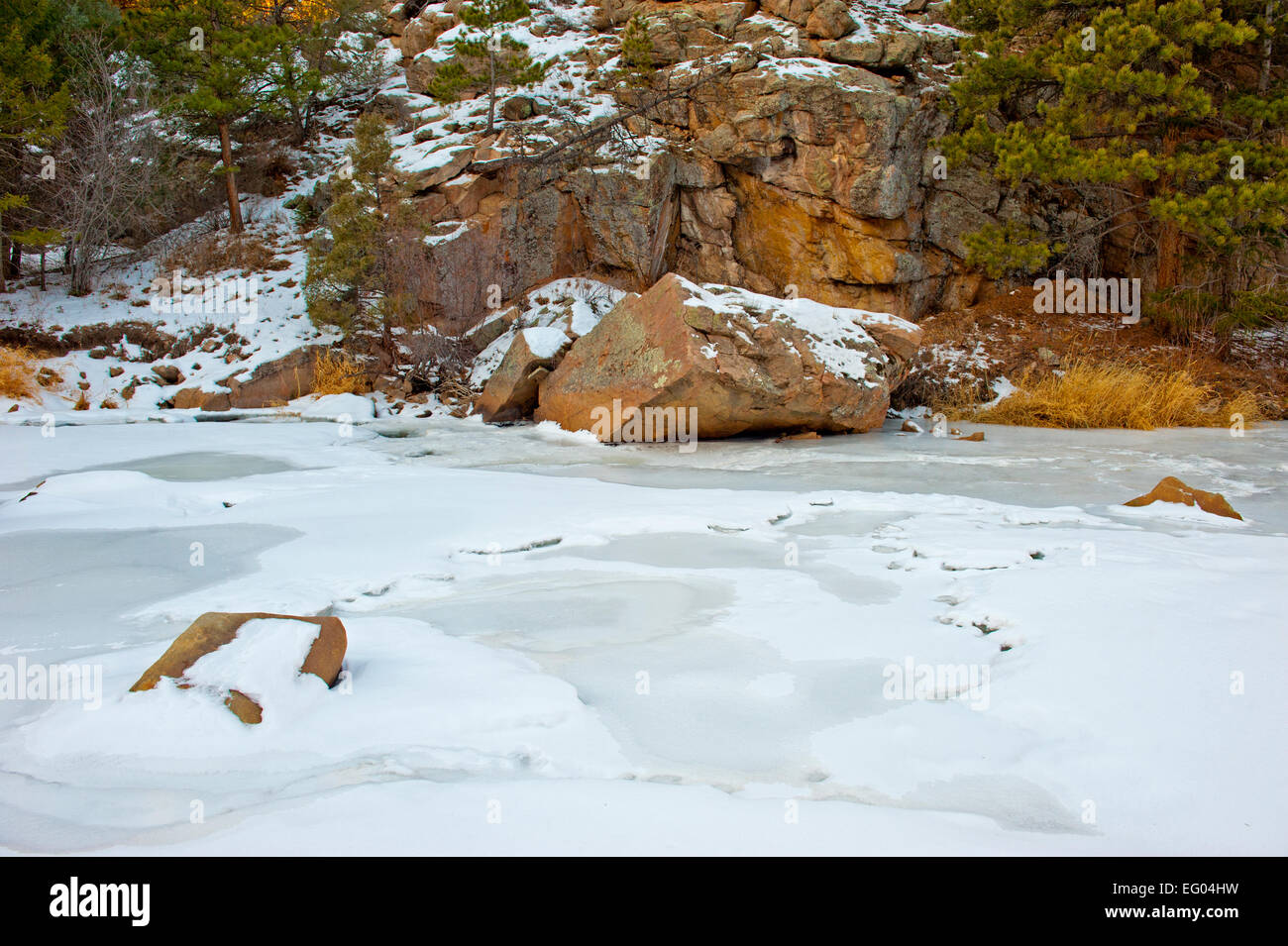 Winter Mountain River Landscape Stock Photo