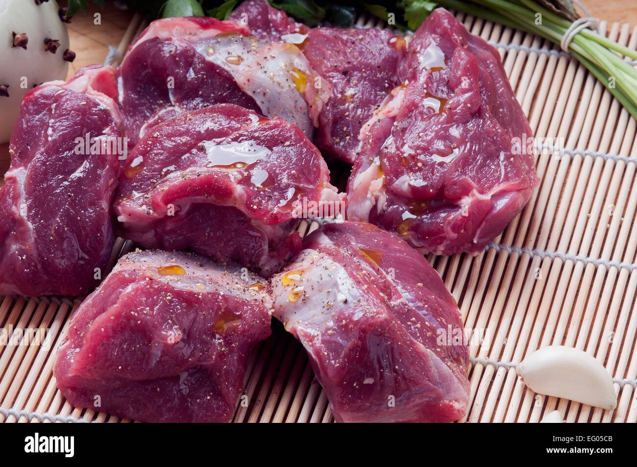 chopped met for the preparation of meat broth Stock Photo