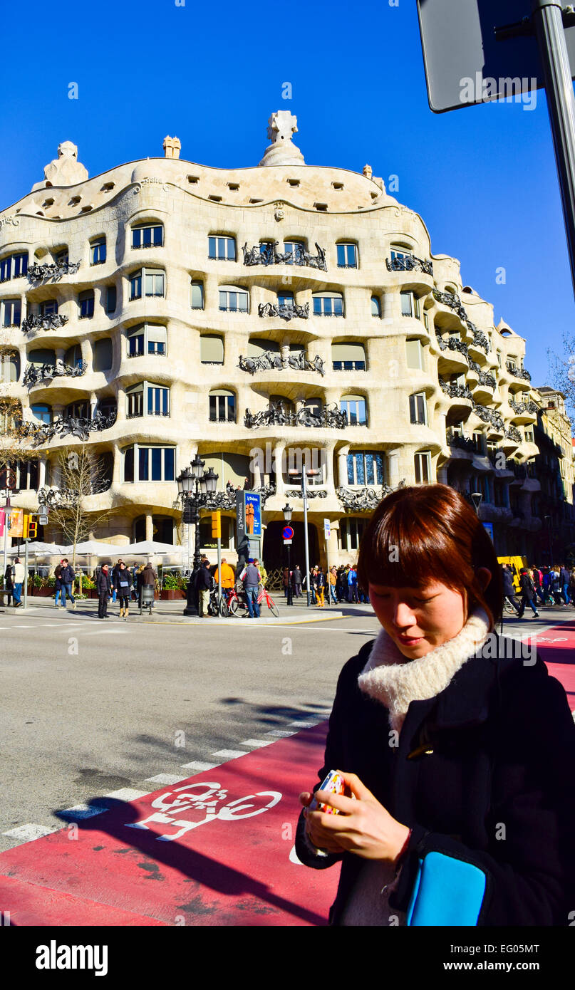 Casa Mila aka La Pedrera designed by Antoni Gaudi architect. Barcelona, Catalonia, Spain Stock Photo