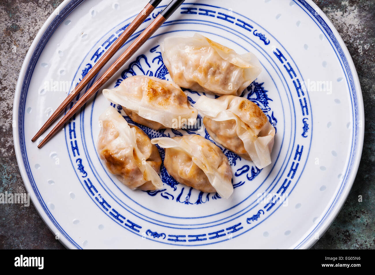 special Kimchi Fried Dumplings close up Stock Photo