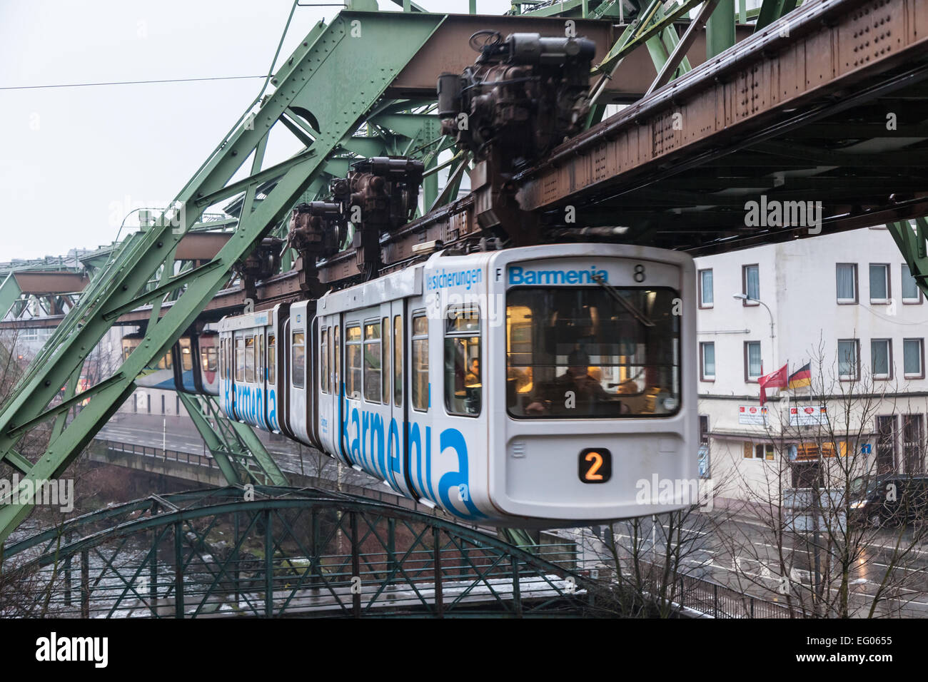 Wuppertal Suspension Railway (Wuppertaler Schwebebahn). The historic Railway was opened in 1901 and is still in use today Stock Photo