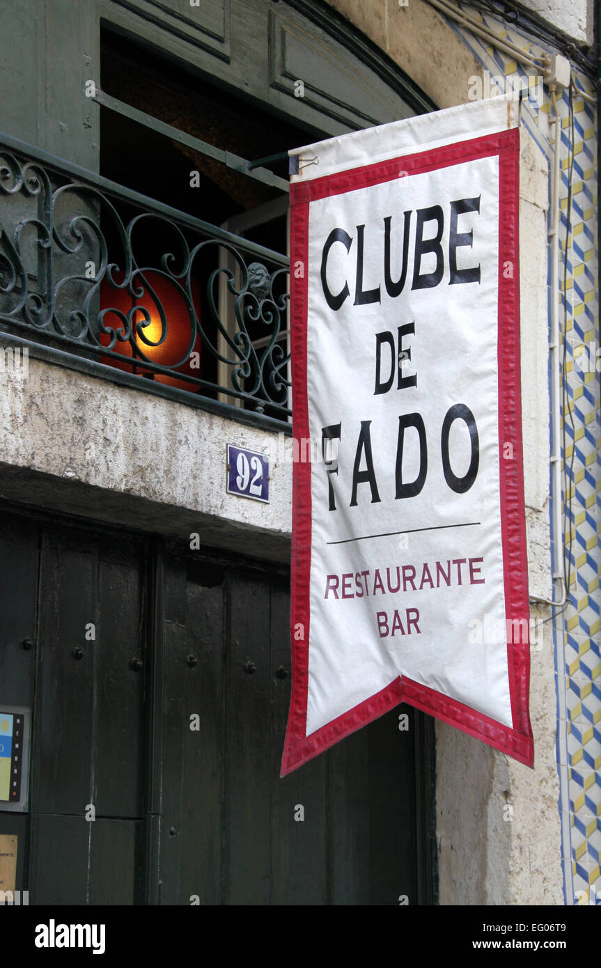 Fado Club Sign in the Alfama District of Lisbon Stock Photo