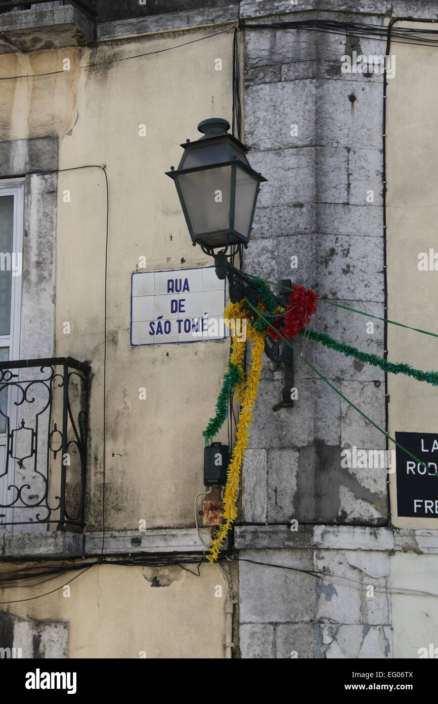 Rua de Sao Tome sign in the Alfama district of Lisbon Stock Photo