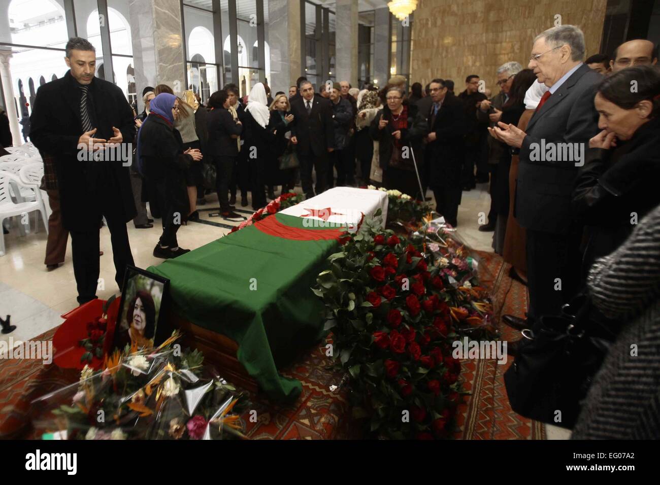 Algiers. 12th Feb, 2015. Mourners pay their respects to Algerian writer ...