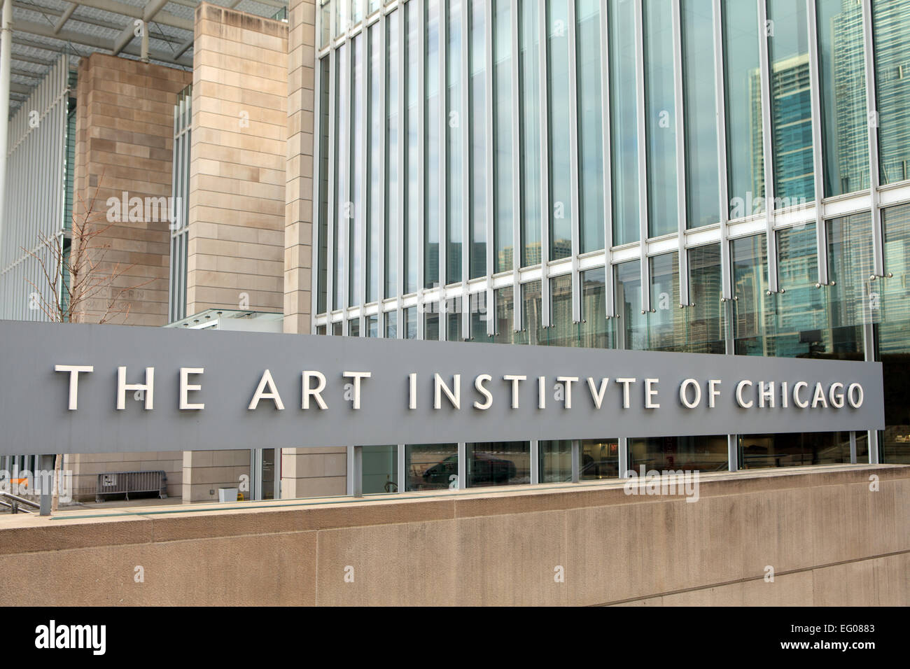 Modern Wing  of Art Institute of Chicago art museum located in Chicago's Grant Park. Stock Photo