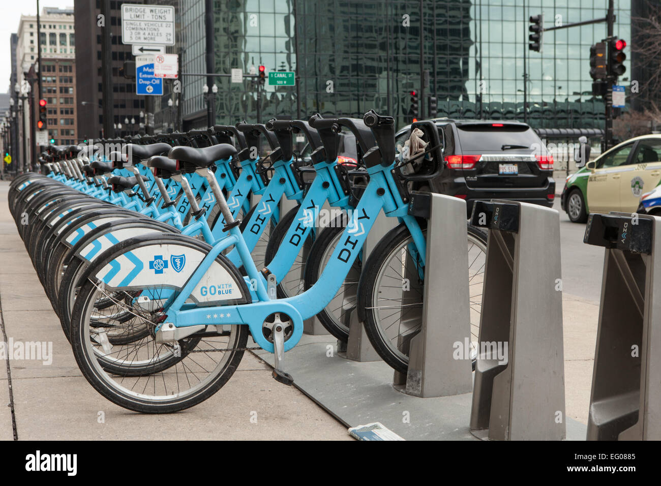 Divvy is a bicycle sharing system in downtown Chicago,IL,USA Stock