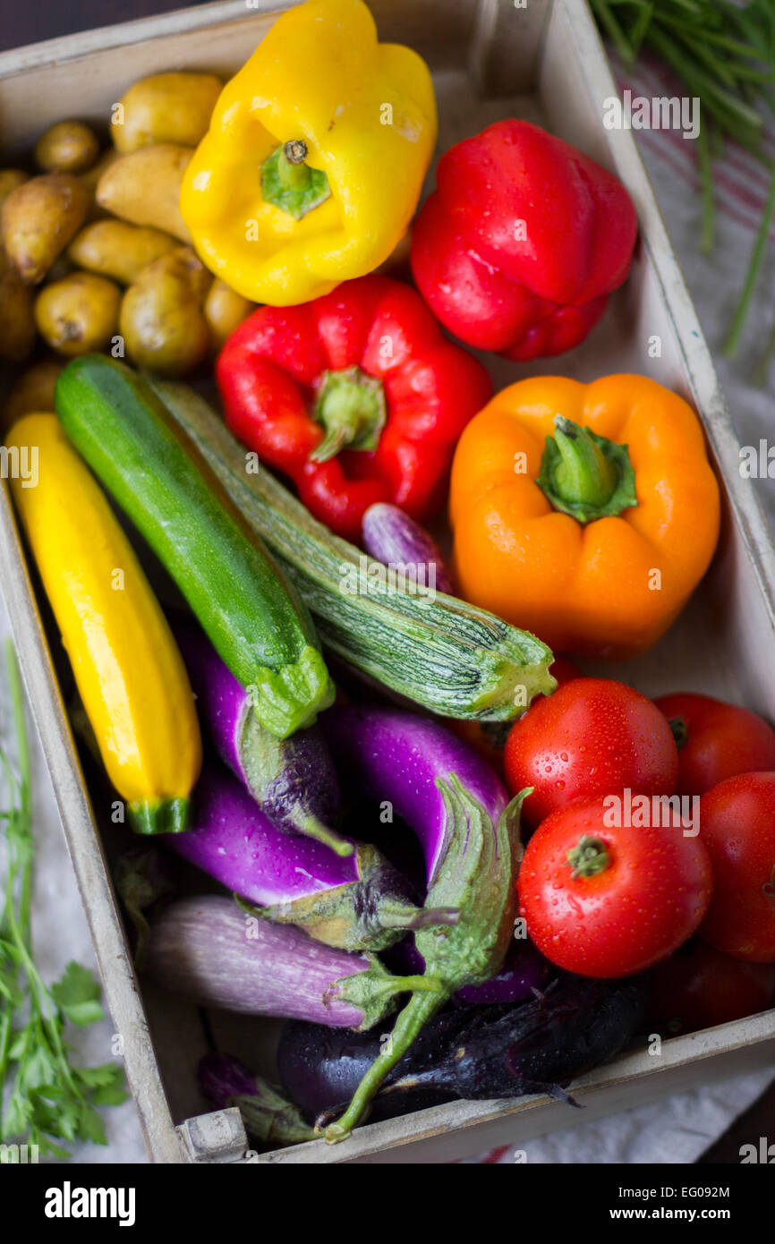 Summer vegetables in a crate Stock Photo